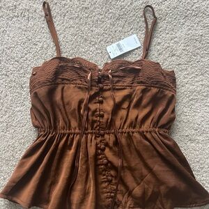 American Eagle Outfitters Brown Lace Trim Top